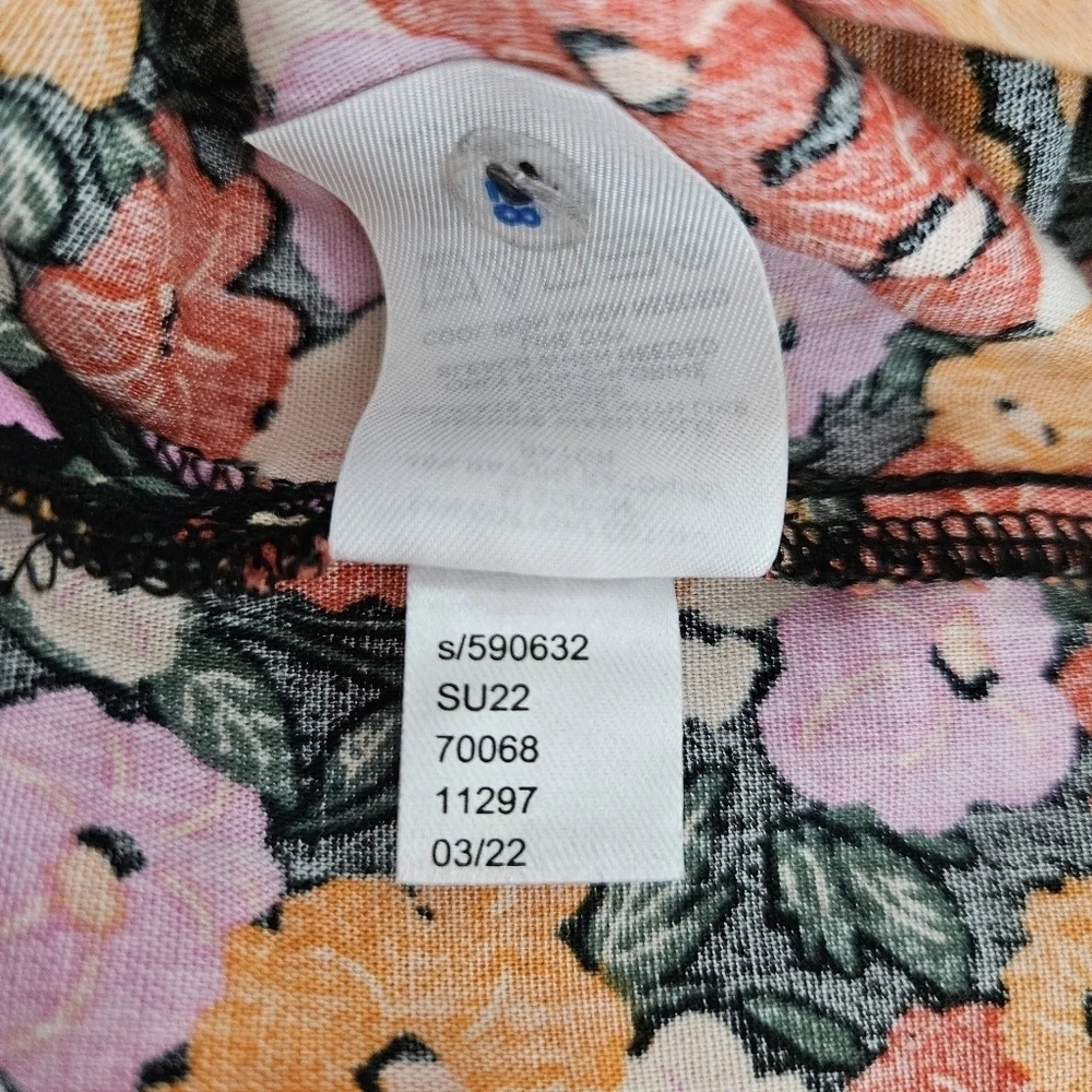 Ann Taylor LOFT Shirt Floral Puff Short Sleeve Tie V Neck Peasant Top Small